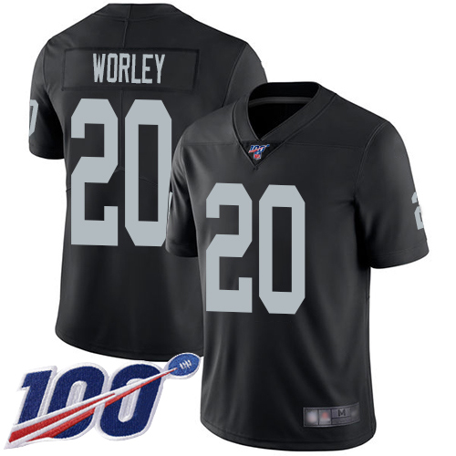 Men Oakland Raiders Limited Black Daryl Worley Home Jersey NFL Football #20 100th Season Vapor Jersey